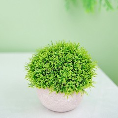 2 Green Gray 5″ Mini Boxwood Topiary Potted Artificial Plants Home Decorations