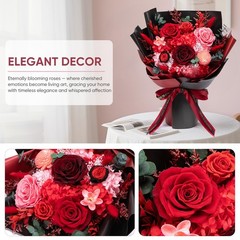 Bessol Flowers for Delivery Preserved Large, Red Flower Bouquet