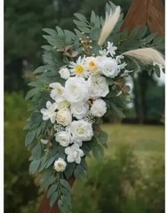 32″ Artificial Wedding Arch Flower, Eucalyptus Leaves Cream & Champagne