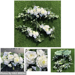 Wedding Arch Flowers,3Pcs Set White Rose Decorative Floral Swags, Artificial Gre