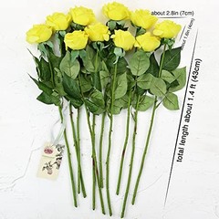 Fake Roses Wedding Flowers Real Touch Silk Yellow Artificial Flowers 12 Stems