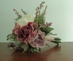 Silk Flower WEDDING BOUQUET Lavender Mauve and White Peony Roses Snowberry