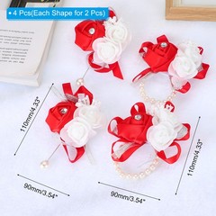 4 sets of red/pink silk cufflinks + buttonholes for bridesmaids