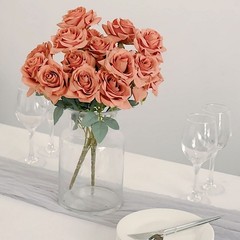 TERRACOTTA 2 Bushes 17″ Silk Roses Artificial FLOWERS Bouquets Party Decorations