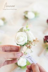 Floroom Set of 6 Burgundy & Ivory Foam Rose Boutonnieres with Pins for Men Weddi
