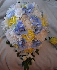 Bouquet and Boutonniere, Yellow, Light Blue, White,Bling, 2pc set