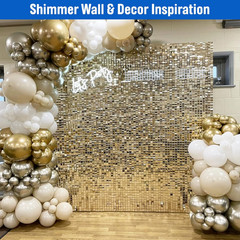 48 Pcs Light Gold Shimmer Wall Backdrop Panels for Birthday Decorations, 8X6 FT