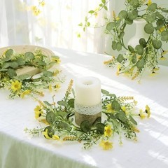 6 Pcs Spring Daisy Candle Rings Wreaths for Kitchen Cabinet Artificial Yellow