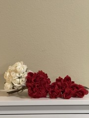 Artificial Roses Bouquet Set – Red & White Flowers – 42 pcs