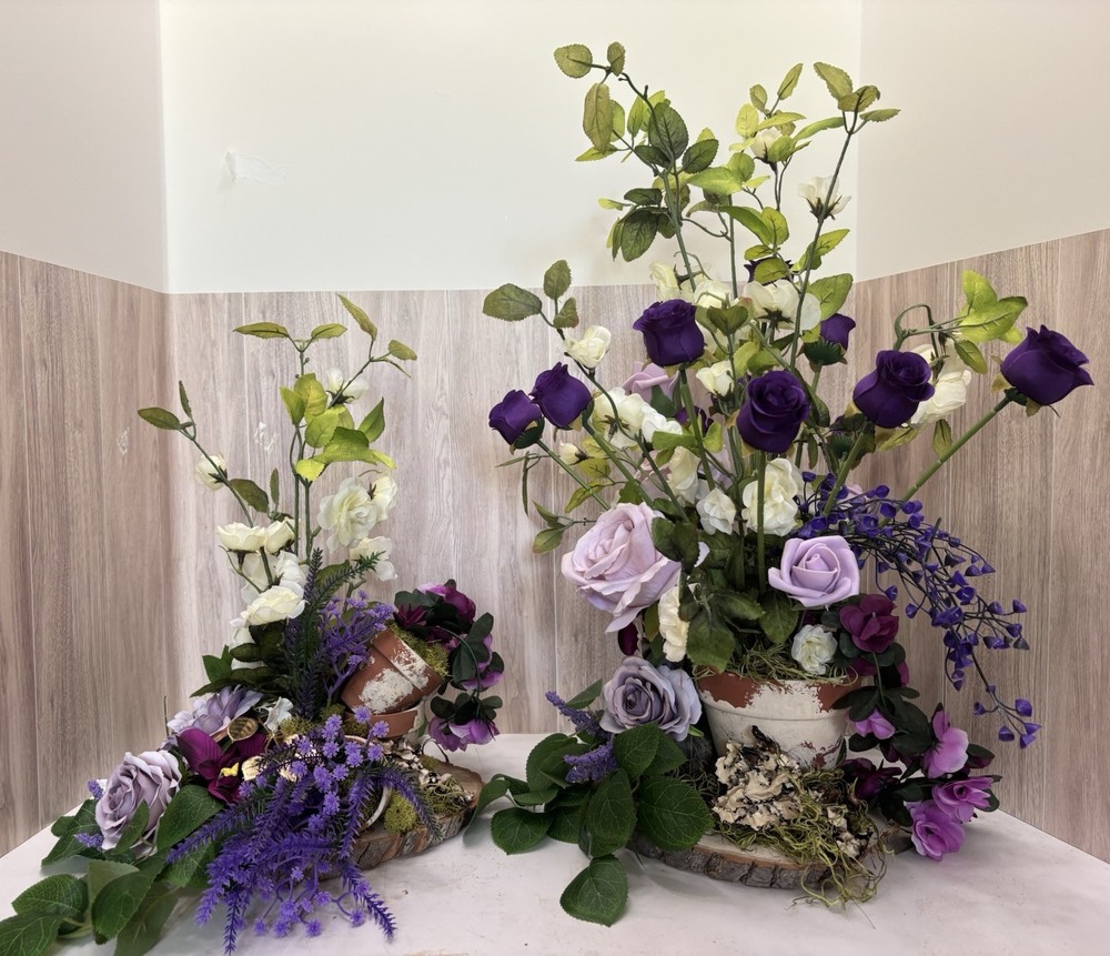 Two Wedding Shower Shades Of Purple Silk Flower Arrangements Box 1