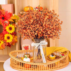 10 In. Orange Artificial Baby Breath Flowers, 10-Piece Real Silk Floral Stems Th