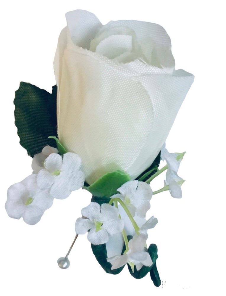 White Rose Boutonniere Corsage Mens Groom Wedding Quinceañera Flowers