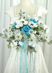 Wild Teal Garden Faux Silk Wedding Bouquet