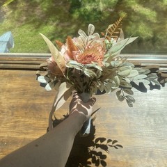 Bridal Wedding Bouquet Budget Friendly Handmade Faux Flowers White Pink Orange