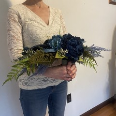 Bridal Wedding Bouquet Hand made Budget Friendly Faux Flowers White Blue
