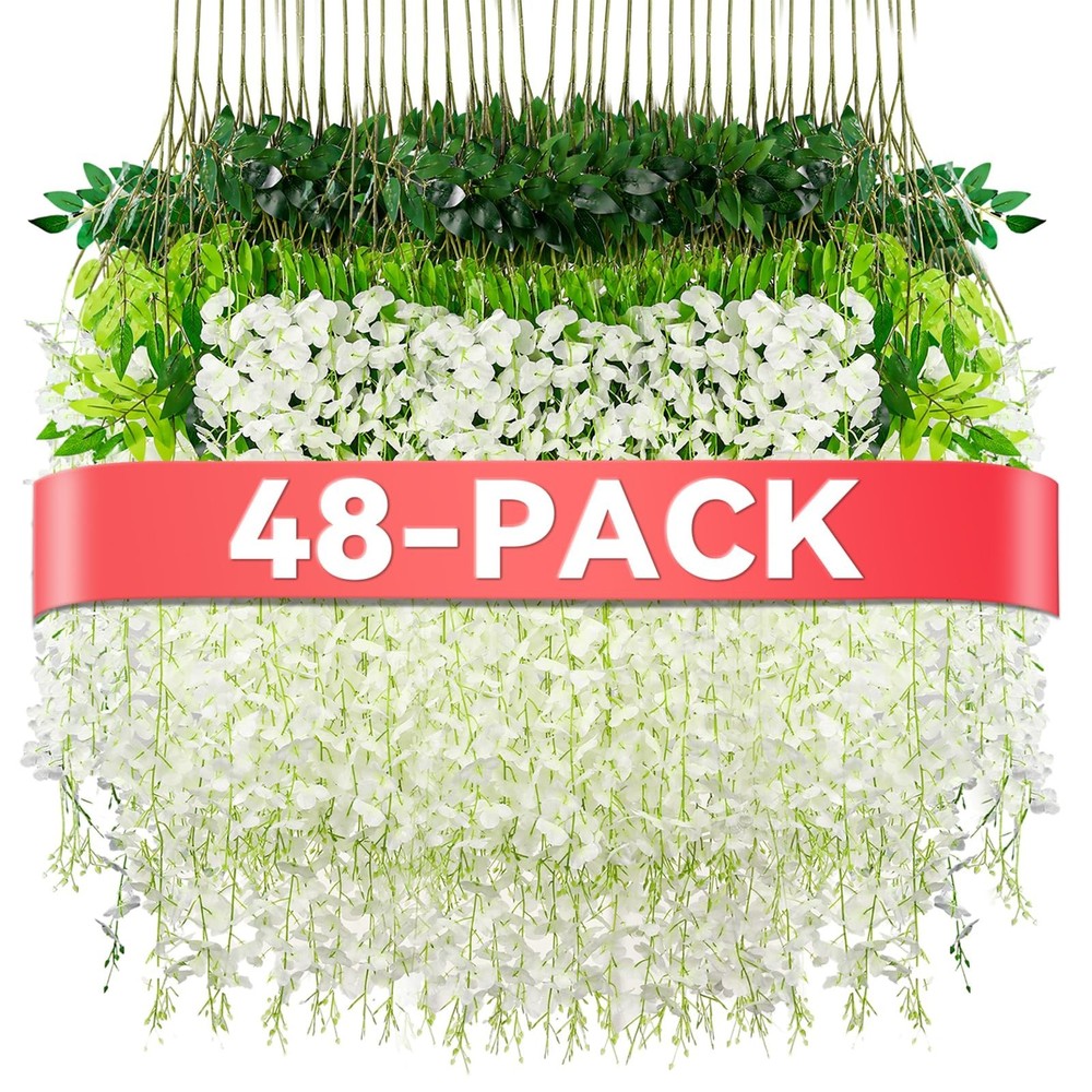 Alotiki Wisteria Hanging Flowers,48 Pack Fake Hanging Flowers,Wisteria Artifi…