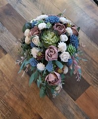 Pink Mauve Dusty Blue Succulent Cascade Bridal Bouquet Sola Wood Wedding Flowers