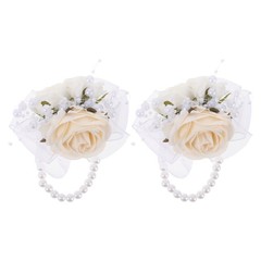 2 Pcs Wedding Corsage Wristlet With Artificial Flowers And Pearl For Bridesmaids