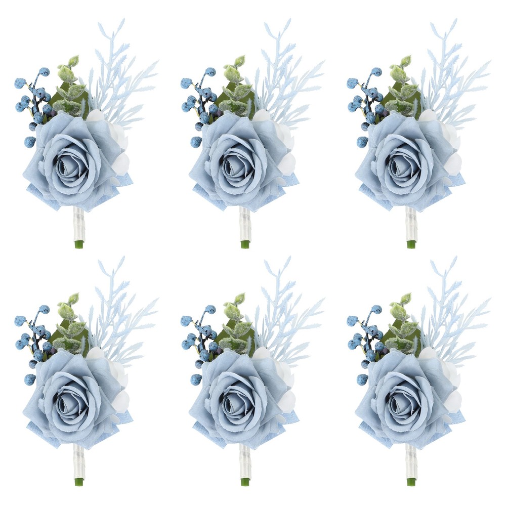 Rose Corsage for Groom Bride Groomsmen Wedding Party Light Blue
