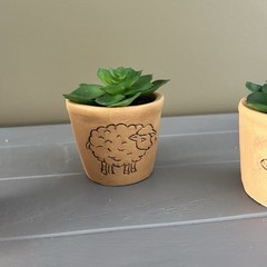 Set Of 3 Ceramic Farm Animal Pots With Faux Succulents 3.5” Tall Each