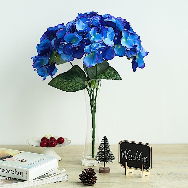 Royal Blue 5 Silk Hydrangea Bushes Wedding Flowers Bouquets Party Centerpieces