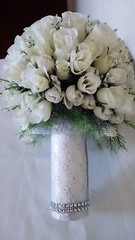 SMALL WEDDING BOUQUET- IVORY ROSES- SILVER LACE HANDLE