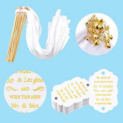 100 Pcs Wedding Wands Streamers with Bells Set, 50 White Wedding Send off Ribbon