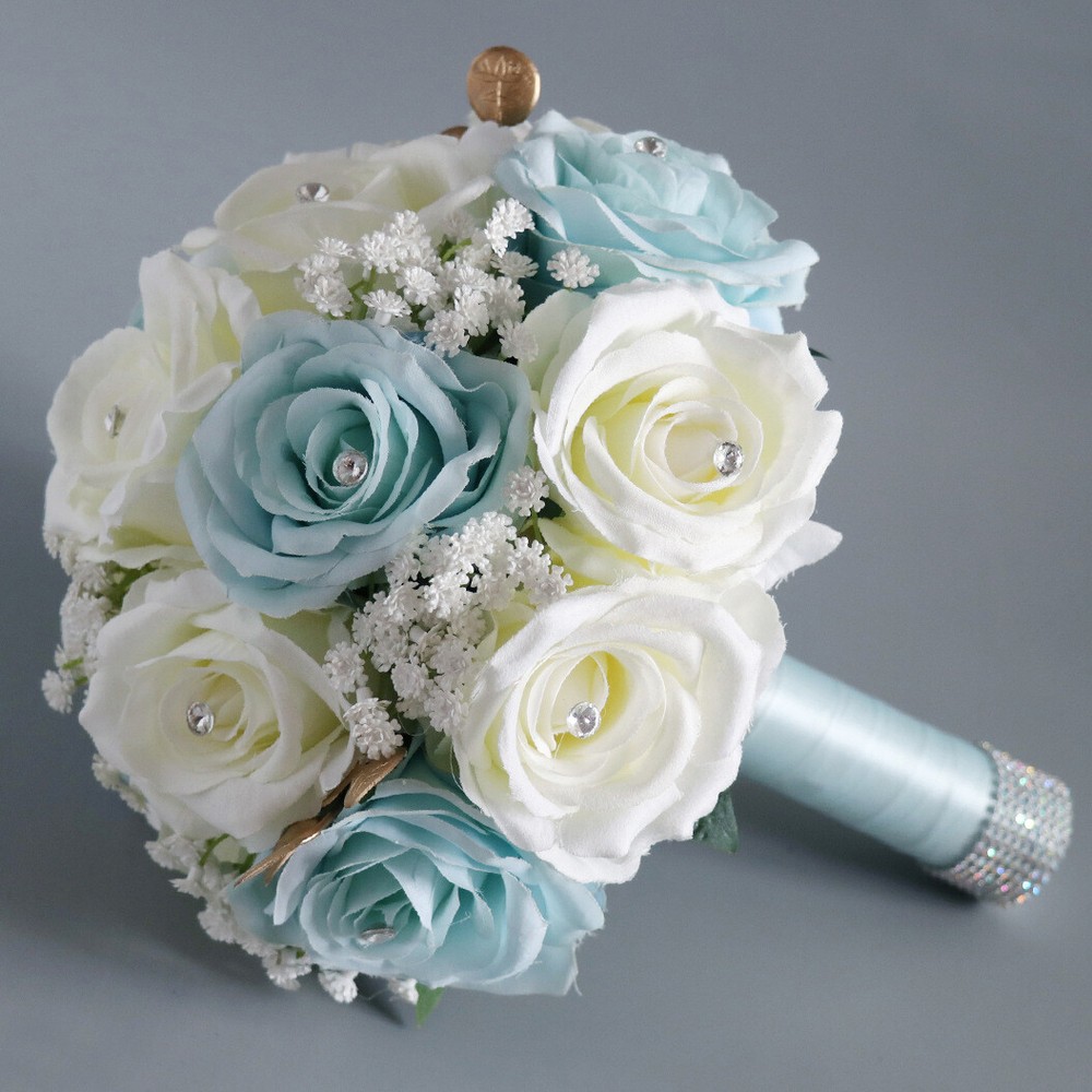 Bridal Bouquet Holding Crystal Silk Artificial Rose Flowers Wedding Luxury Decor