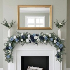 1Pc 6FT Artificial Eucalyptus Garland Blue Rose Flower Wedding Table Runner