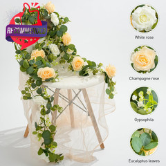 2pcs 13ft Artificial Eucalyptus Garland With Flowers, Artificial Rose Garland