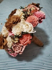 Bride, Bridesmaid, and Toss Sola Wood and Burlap Bouquets