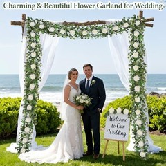 13 FT Artificial Flower Garlands Real Touch Fake Floral Silk Rose 2Pcs White