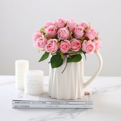 12Heads Rose Flowers Wedding Bouquet Silk Floral Artificial Flowers Home Decor