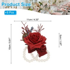 6 Pcs Homecoming Wedding Wrist Corsage Prom Party Artificial Flower Red