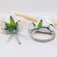 2 Pieces Elegant White Corsage & Boutonniere Set – All Occasion Floral Accessory