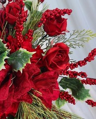 Red Berry and Amaryllis, Rose Cascade Faux Silk Wedding Bouquet