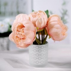 PEACH 10″ SILK FLOWERS Artificial Peony Bouquet Arrangement Wedding Centerpieces
