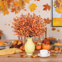 10 In. Orange Artificial Baby Breath Flowers, 10-Piece Real Silk Floral Stems Th