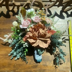 Beautiful Bridal Wedding Bouquet Budget Handmade Faux Flowers Pink Red Brown