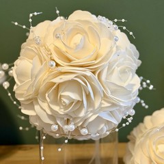 2 Ivory Rose Kissing Balls Wedding Decor Floral Pomander Hanging or Centerpiece