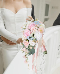 Blush Pink Wedding Bouquets for Bride,10 Inch Fake Cascading Bridal Bouquet Silk
