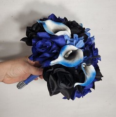 Black Royal Blue Rose Calla Lily Bridal Wedding Bouquet Accessories