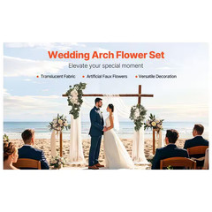 Artificial Wedding Arch Flowers Kit (Pack of 4) with 21 Ft. Draping Fabric, Whit