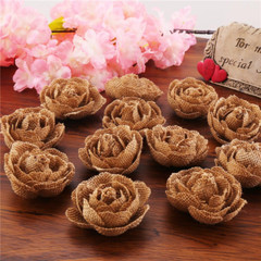 12 Pieces Handmade Burlap Rose Flowers for Wedding tion DIY Craft Making