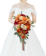 Burnt Orange Artificial Bridal Bouquet – 15″ Cascading Terracotta Flowers
