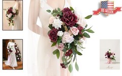 Elegant Marsala & Blush Wedding Bouquet | 13 Inch Burgundy Bridal Floral Decor