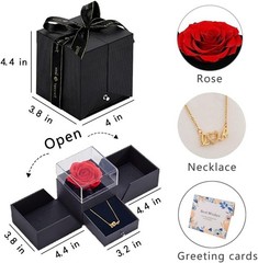 Preserved Red Rose Flowers with Love Necklace Gifts for Women Mom Birthday Prom