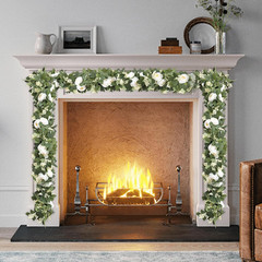 2Pack White 6.6 Ft Eucalyptus Garland with Lovely Faux Rose Flowers, Artificial