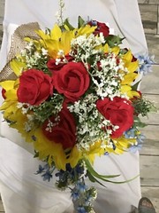 Wedding flowers bridal bouquet decorations 6 Bouquet Sunflower Burgundy and red
