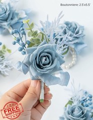 YSOJMAN Dusty Blue Corsage and Boutonniere Set, Artificial Roses for Weddings
